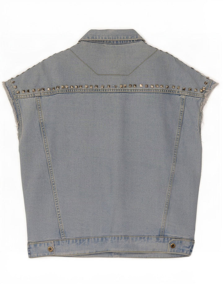 Vintage mujer manga corta chaqueta de mezclilla Reino Unido 16 azul grande
