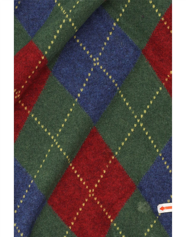 BENETTON Jersey con Cuello en V para Hombre Verde Medio Argyle/Lana Diamante