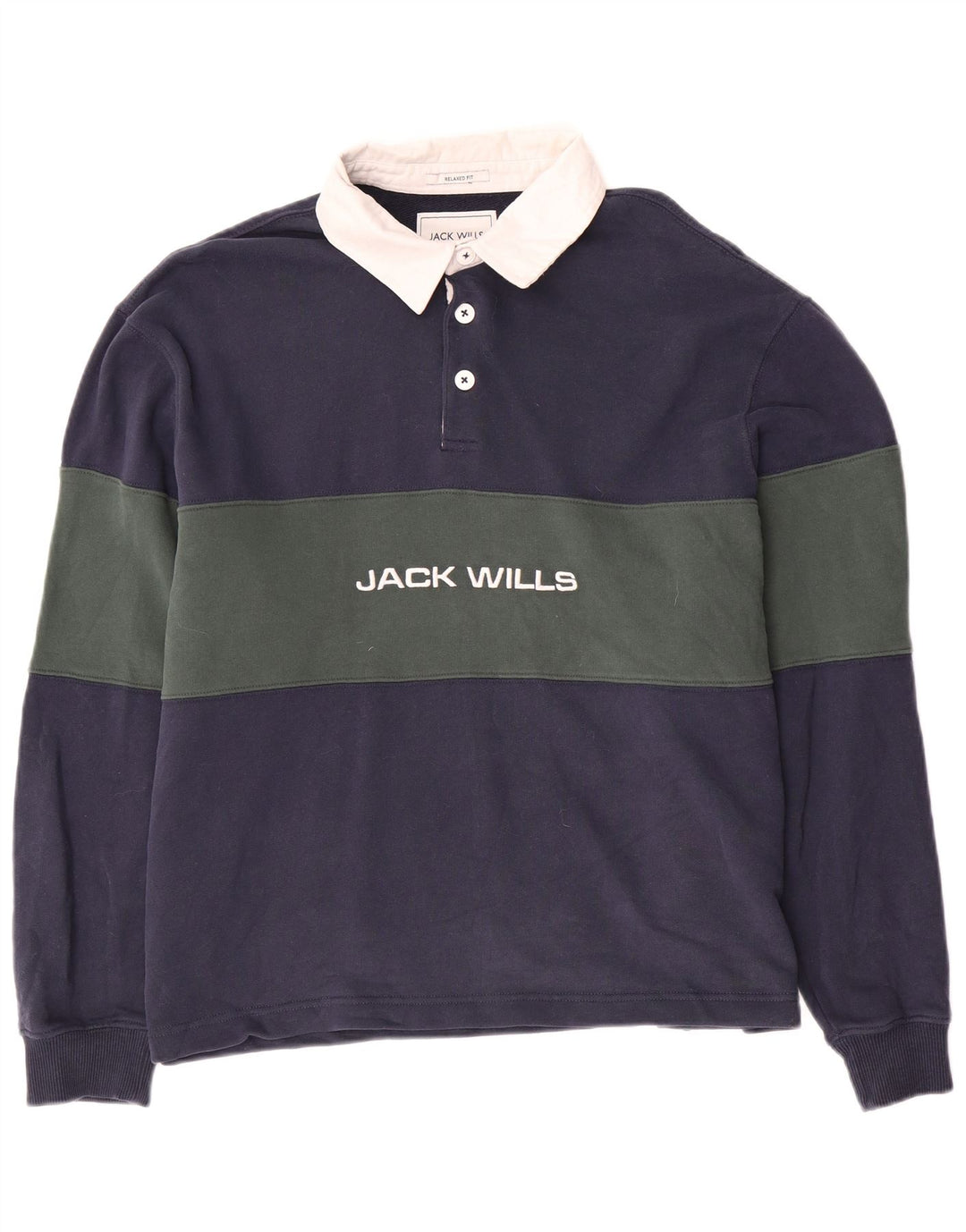 JACK WILLS Polo de rugby gráfico para hombre XL Azul marino Colorblock