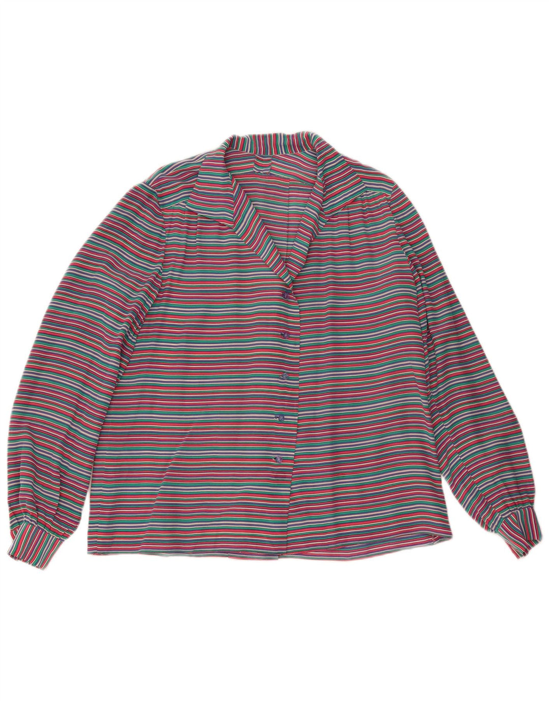 Vintage mujer camisa blusa Reino Unido 14 grande multicolor rayas