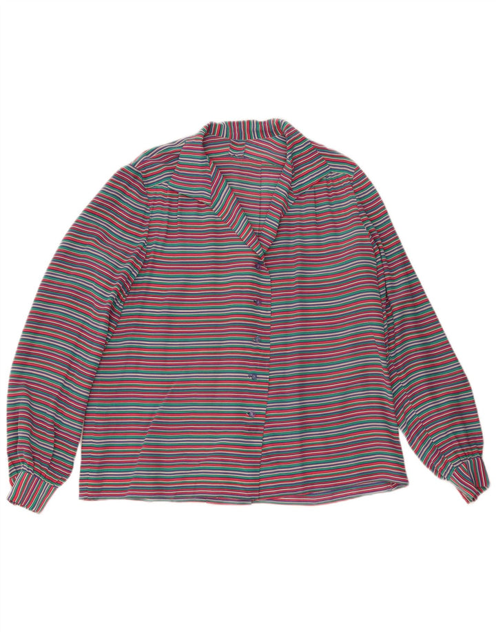 Vintage mujer camisa blusa Reino Unido 14 grande multicolor rayas