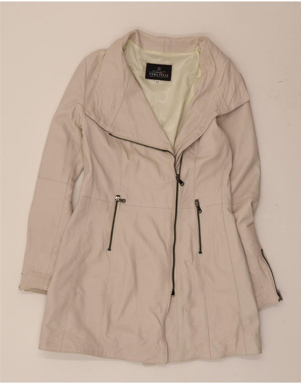 Vintage mujer abrigo de cuero IT 42 Medio de cuero blanco