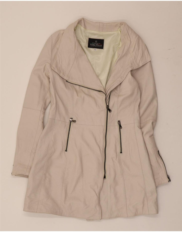 Vintage mujer abrigo de cuero IT 42 Medio de cuero blanco