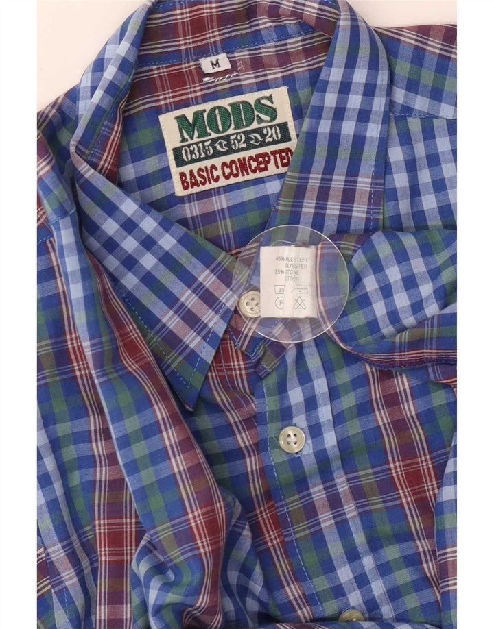 Camisa Vintage Hombre Poliéster Cuadros Azul Medio