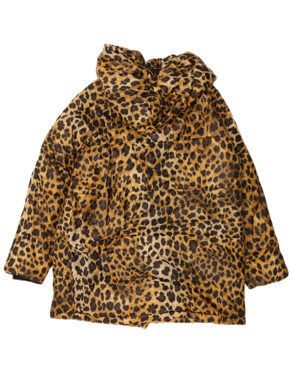 Zara Mujer Abrigo Acolchado Extragrande Con Capucha UK 6 XS Marrón Estampado Animal
