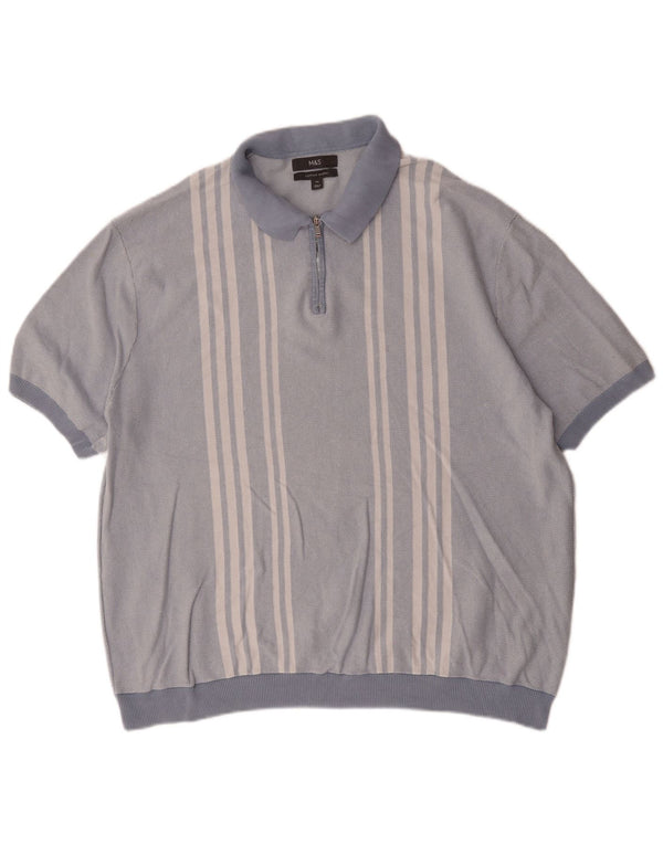 Marks & Spencer Polo para hombre 2XL Algodón a rayas azules