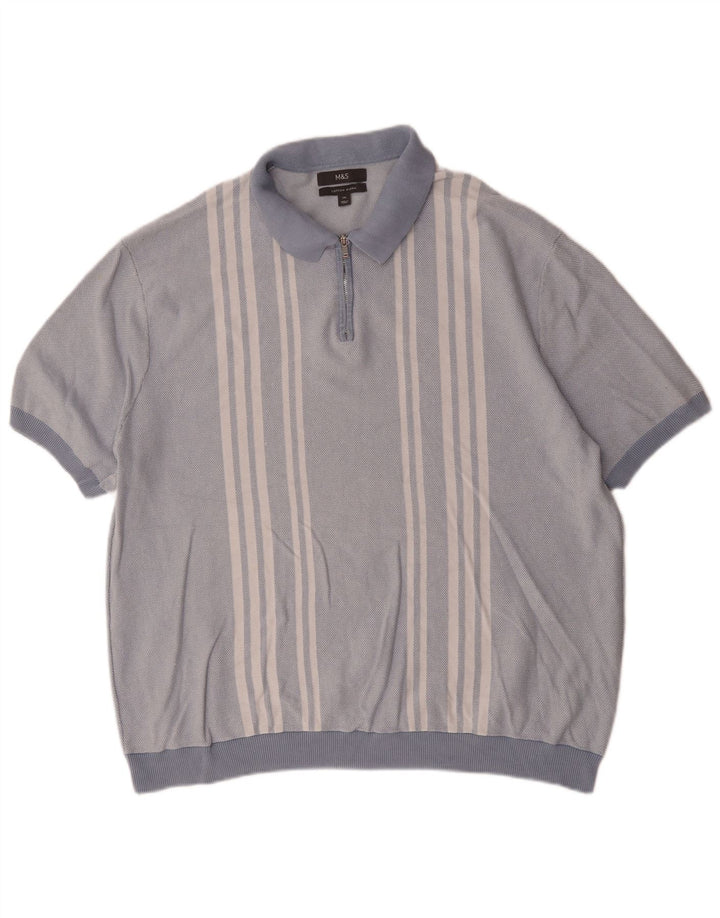 Marks & Spencer Polo para hombre 2XL Algodón a rayas azules