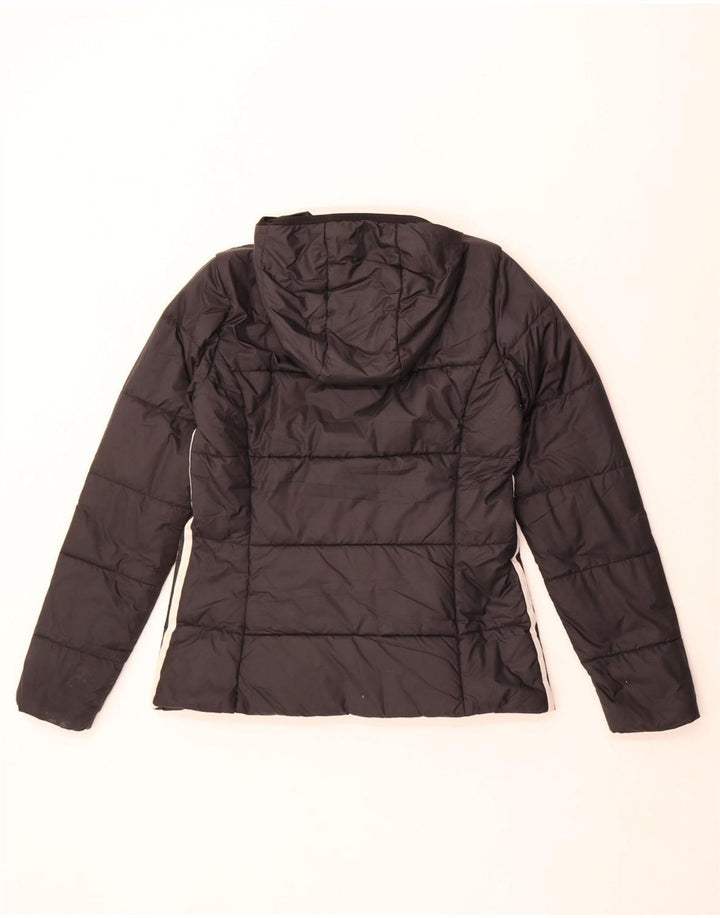 Adidas Chaqueta acolchada con capucha para mujer UK 12 Mediana Negro Poliéster
