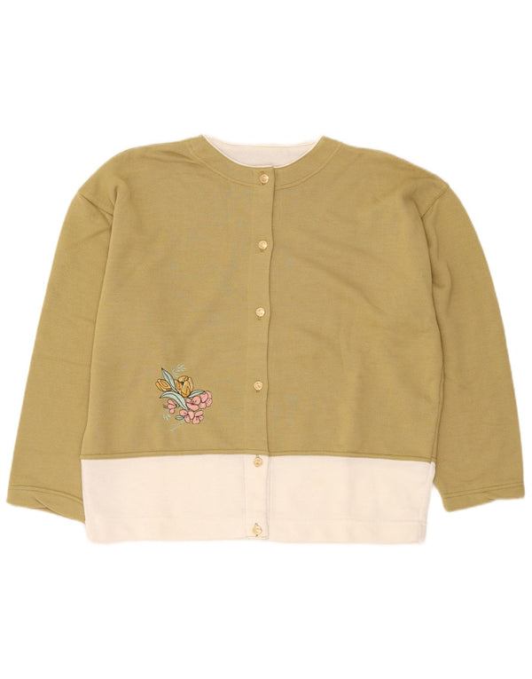 Vintage mujer oversized Cardigan suéter Reino Unido 14 Medium Khaki Colorblock