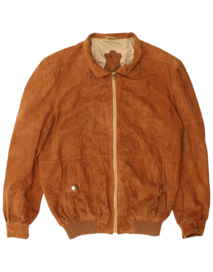 Vintage hombres ante bomber chaqueta Reino Unido 40 cuero beige grande