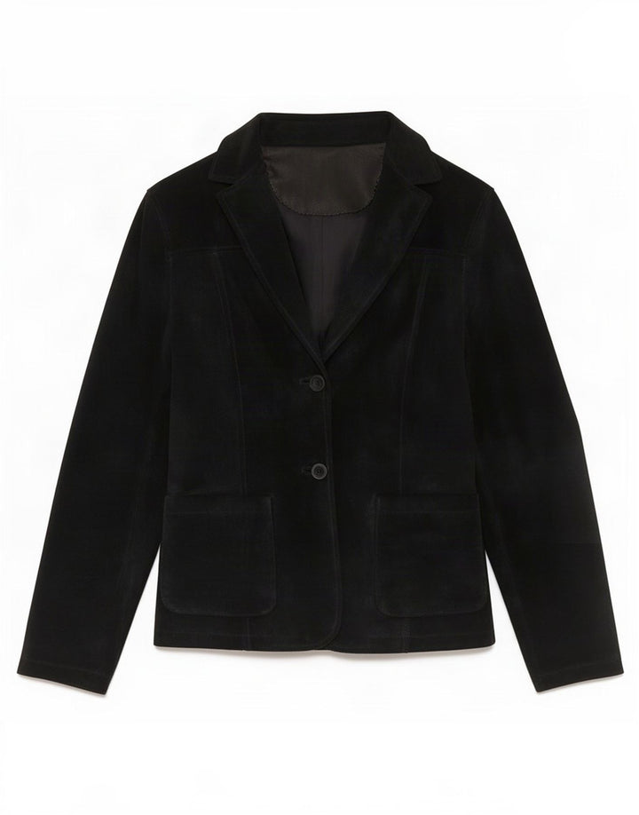 Vintage mujer 2 botones ante Blazer chaqueta Reino Unido 10 pequeño cuero negro