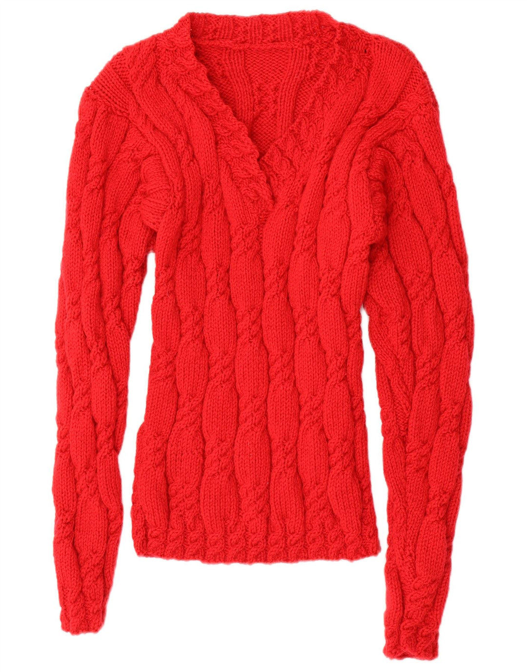 VINTAGE suéter de jersey con cuello en V para mujer Reino Unido 14 Rojo Medio