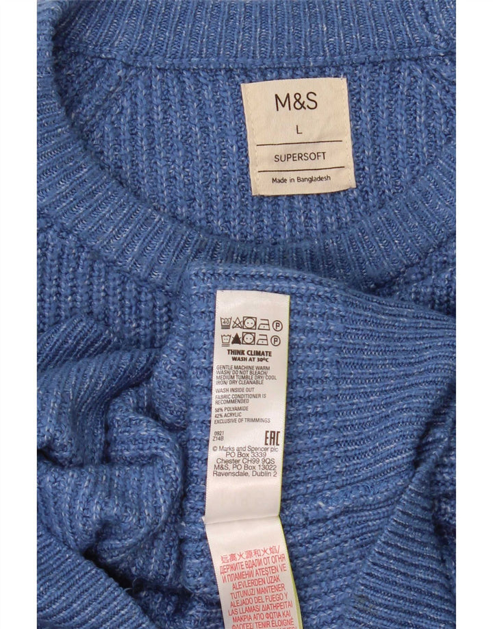 Marks & Spencer - Jersey de cuello redondo para hombre, talla grande, poliamida moteada en azul