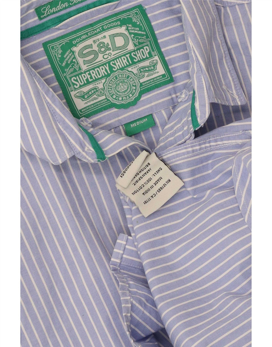 Camisa Superdry Hombre De Algodón A Rayas Azul Medio