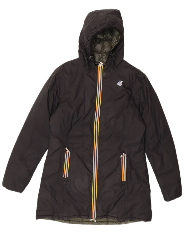 K-Way Abrigo acolchado reversible con capucha para mujer US 6 Medium Black Colourblock