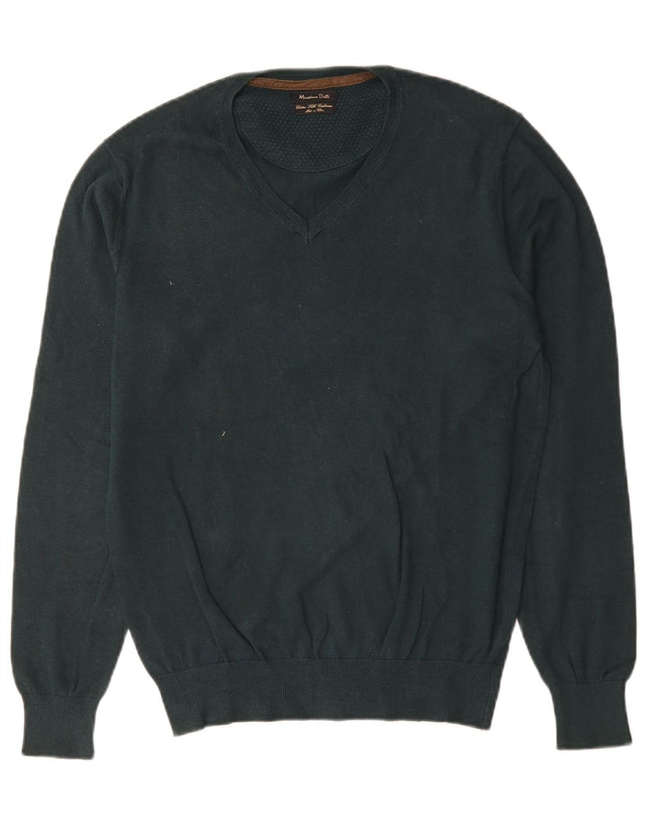 Massimo Dutti Hombre Jersey Cuello Pico Small Verde Algodón
