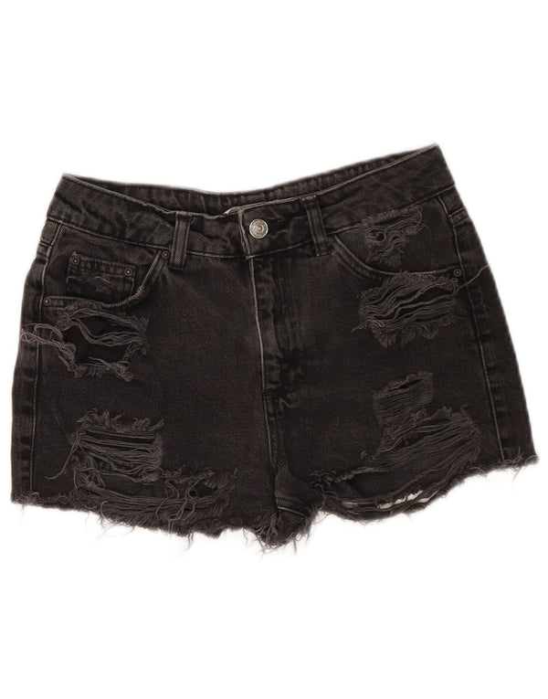 Topshop Shorts De Mezclilla Desgastados W26 Pequeño Algodón Negro Mujer