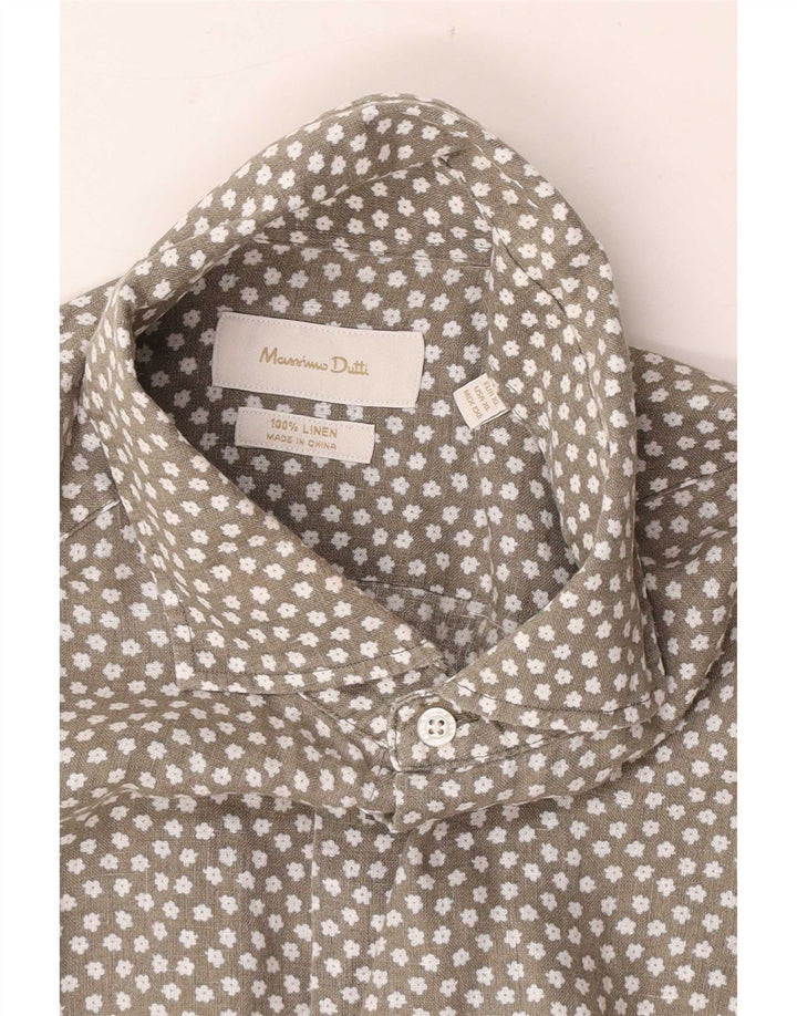 Camisa Massimo Dutti Hombre XL Gris Lino Floral