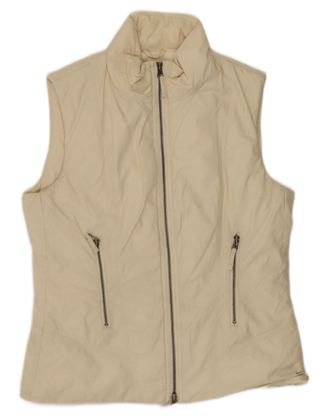 Benetton Chaleco Acolchado Mujer UK 44 Medio Algodón Blanco Roto