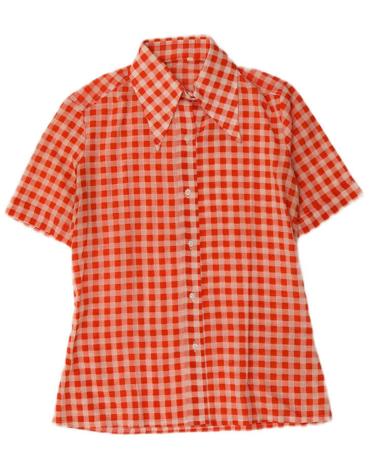 Camisa vintage de manga corta para mujer EU 40 Medium Red Gingham