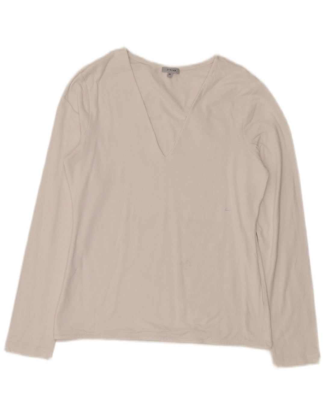 JIGSAW Camiseta de mujer de manga larga UK 12 Algodón blanco mediano