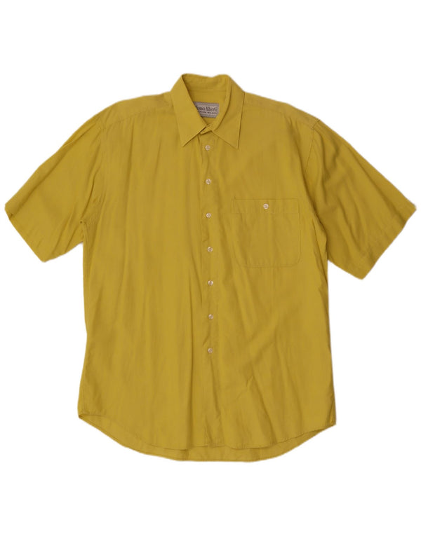 Vintage hombres camisa de manga corta grande amarillo