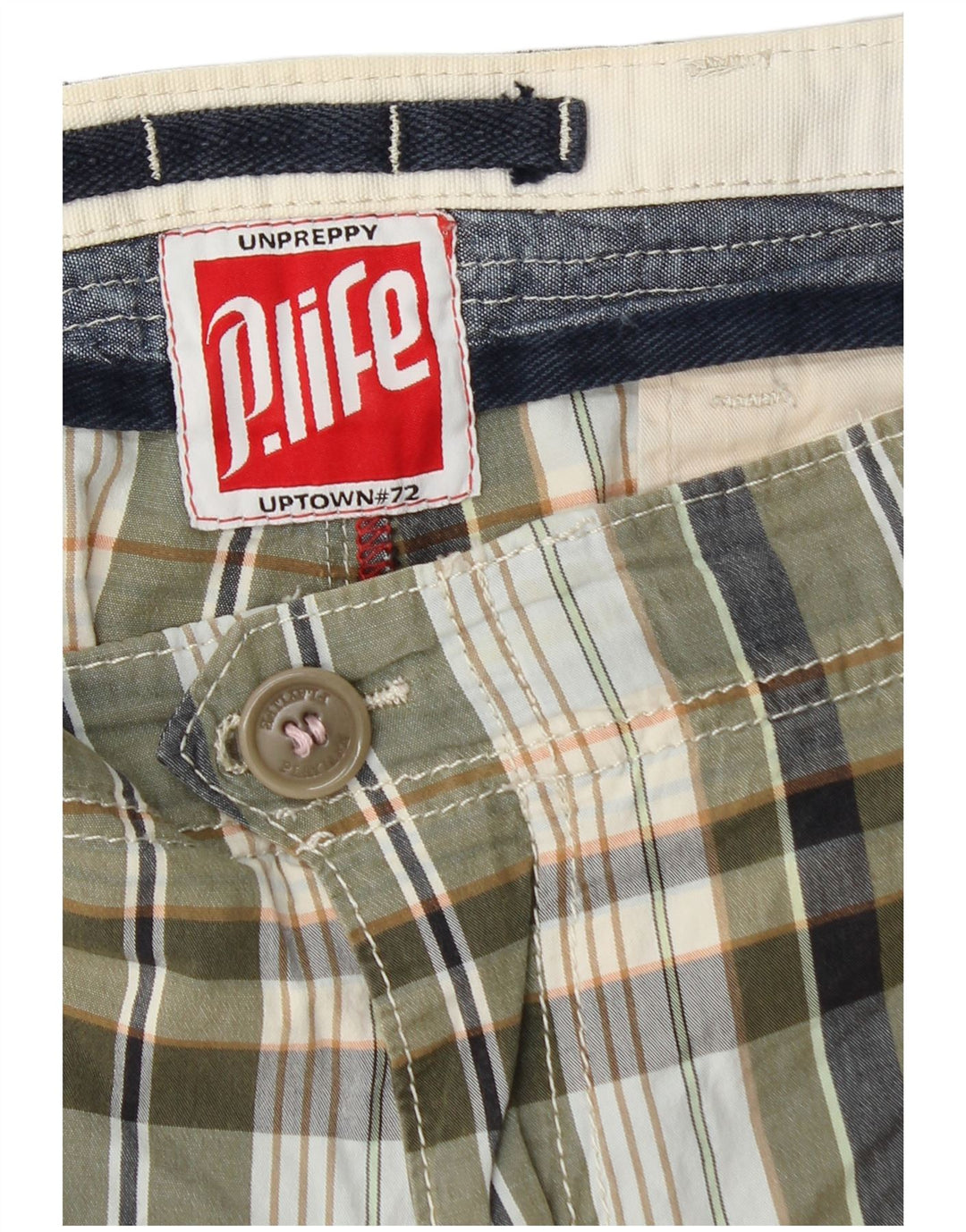 Playlife Pantalones cortos chinos para hombre W36 Large Khaki Plaid