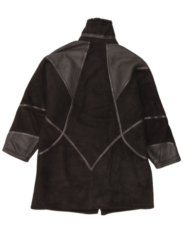 Vintage mujer shearling abrigo IT 44 medio negro patchwork shearling