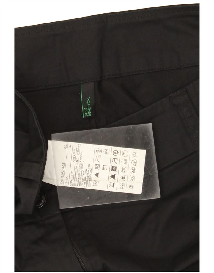 BENETTON Pantalones Capri para Mujer IT 44 Mediano W32 L22 Algodón Negro
