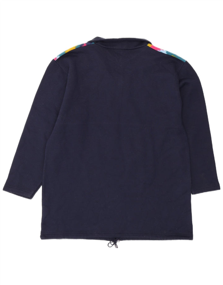Vintage hombres zip cuello jersey chándal top grande azul marino geométrico