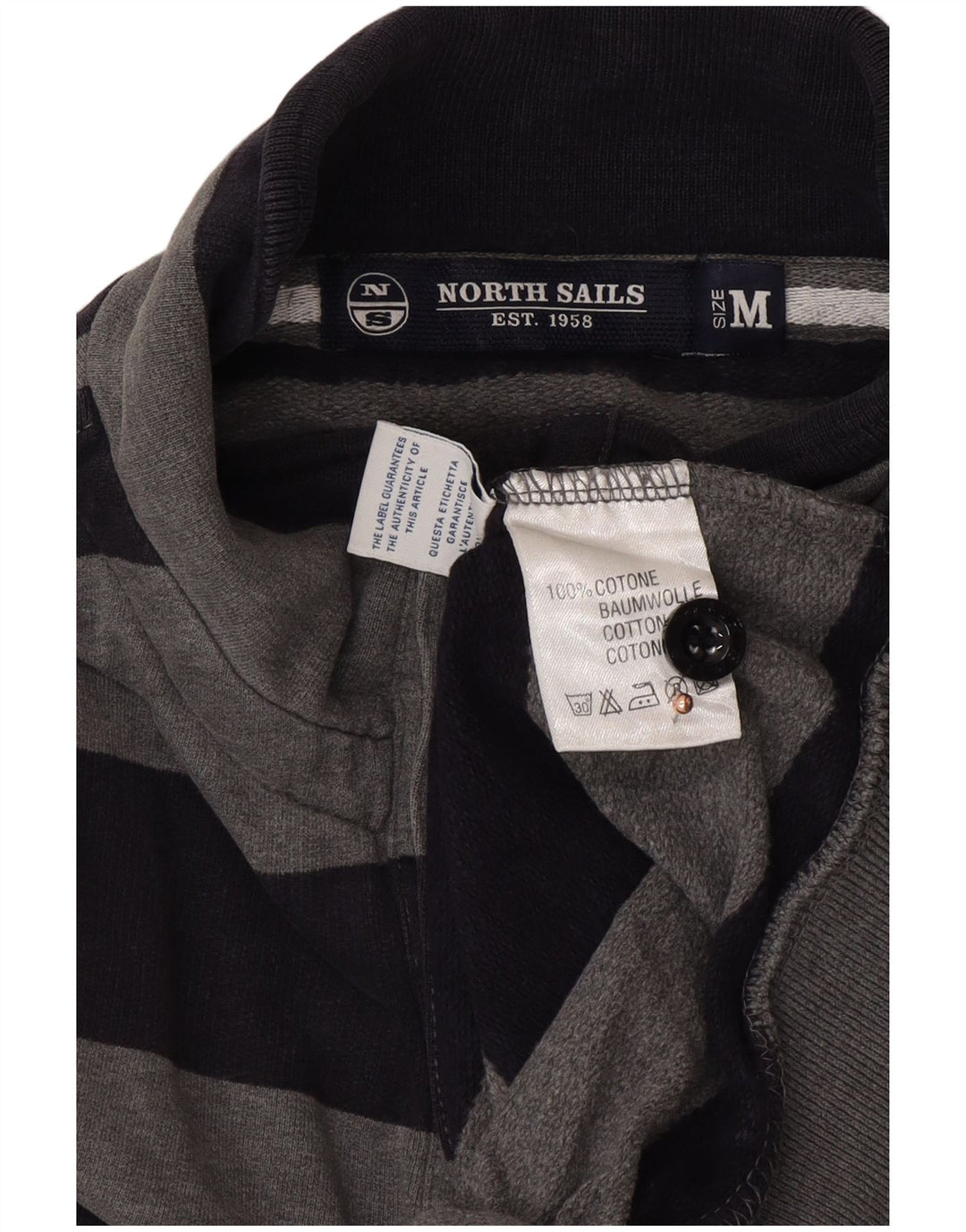 NORTH SAILS Sudadera con cuello y botones para hombre Jersey de algodón a rayas gris medio