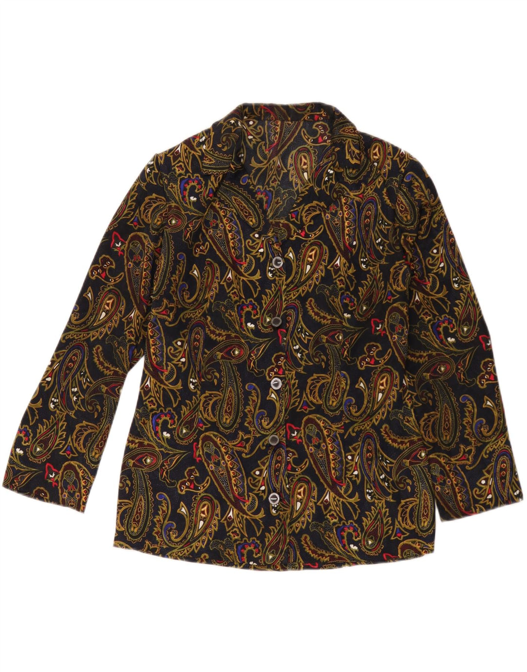 Vintage mujer 5 botones Blazer chaqueta Reino Unido 12 medio azul marino Paisley