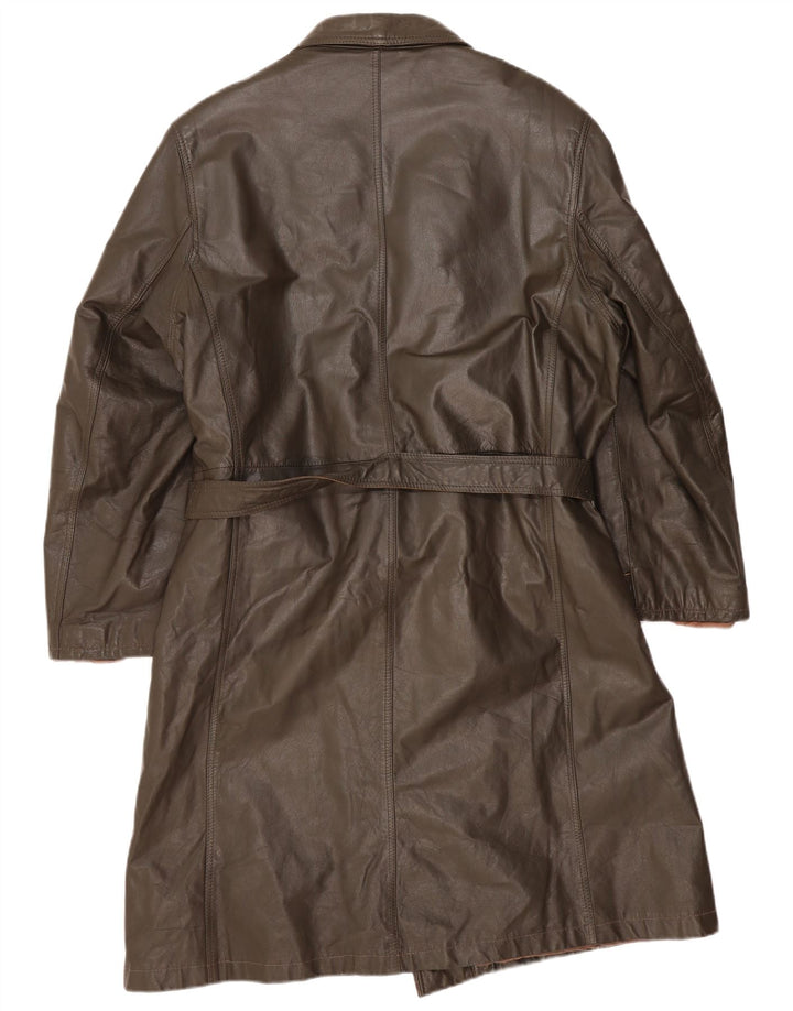 Abrigo de cuero vintage para hombre IT 54 2XL Caqui