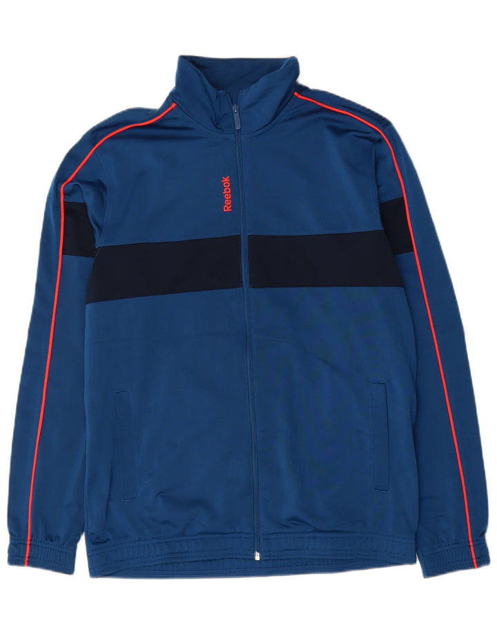 REEBOK Mens Tracksuit Top Jacket Large Blue Colourblock Polyester