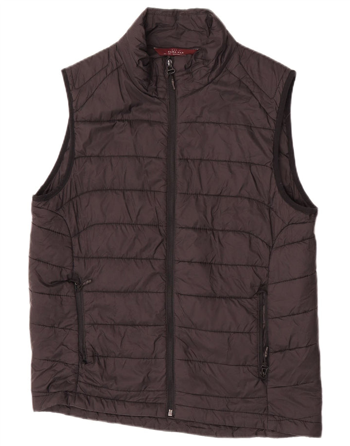 Zara Mens Chaleco Acolchado Reino Unido 40 Grande Negro