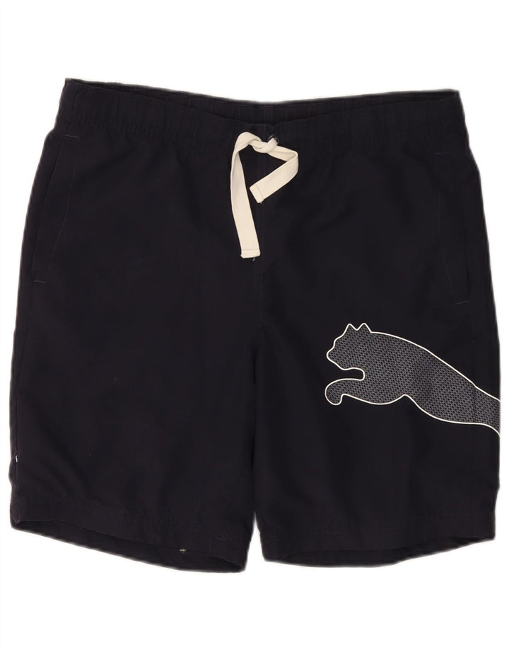 PUMA Pantalones cortos deportivos gráficos para hombre pequeños de algodón azul marino