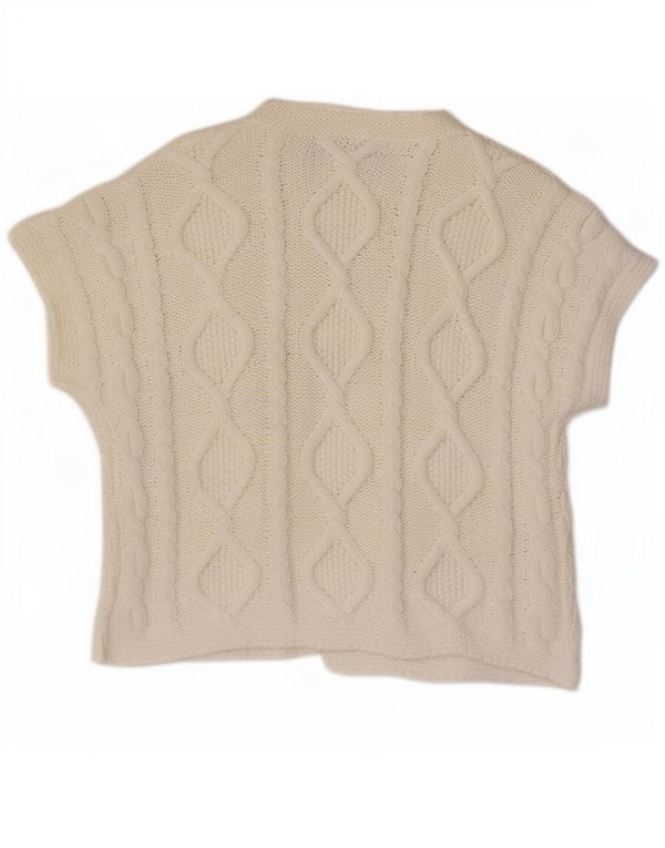 Zara Mujer Cárdigan De Manga Corta Suéter UK 14 Medium Off White Cotton
