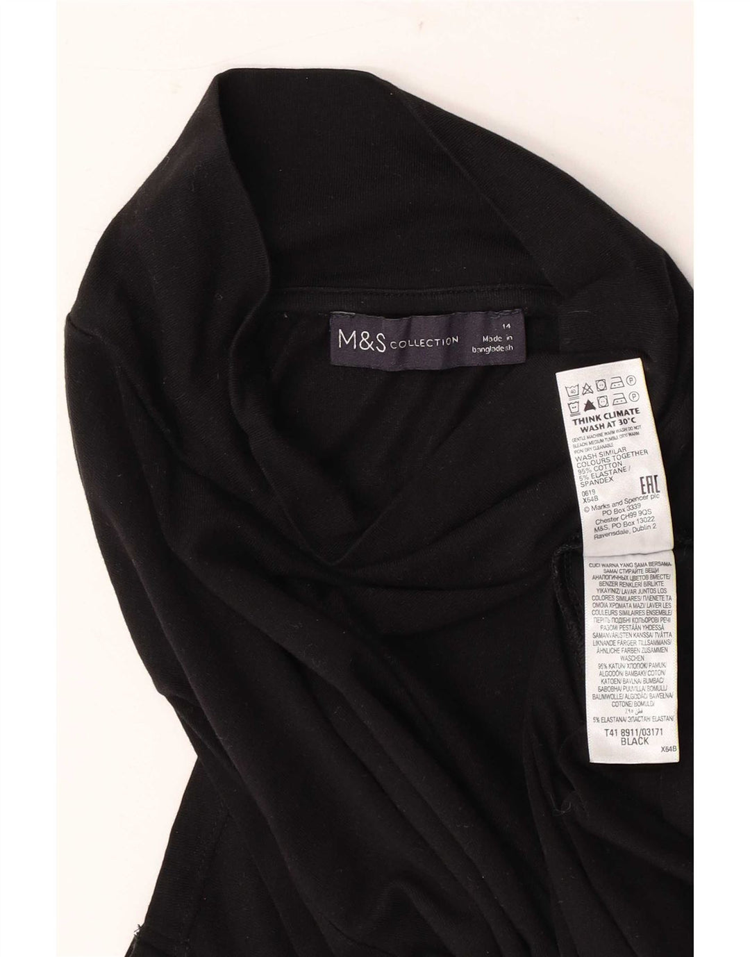 Marks & Spencer Top para mujer de manga larga UK 44 Mediano Algodón negro