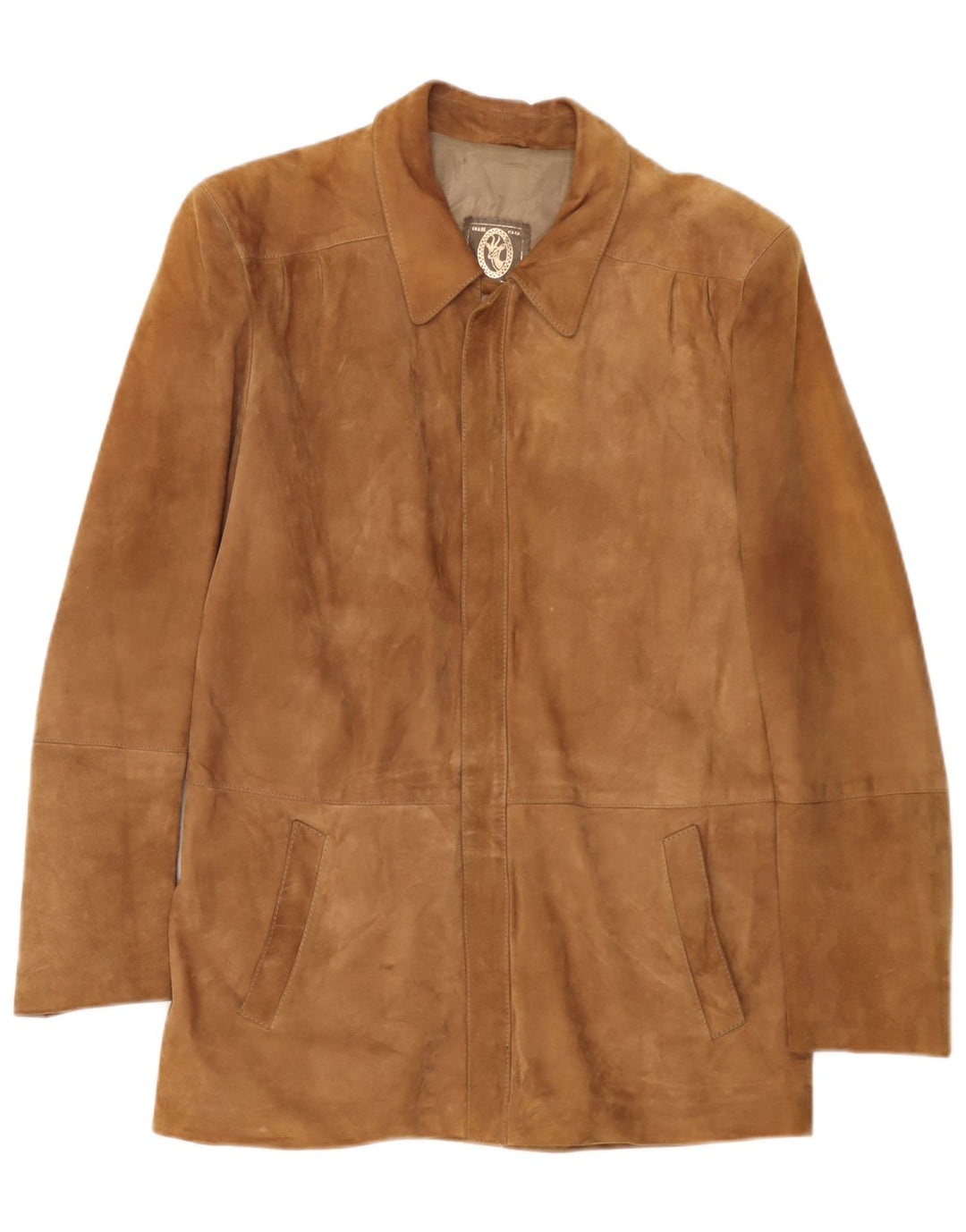 Chaqueta de ante vintage para hombre IT 48 cuero marrón medio