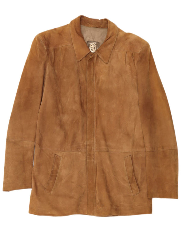 Chaqueta de ante vintage para hombre IT 48 cuero marrón medio