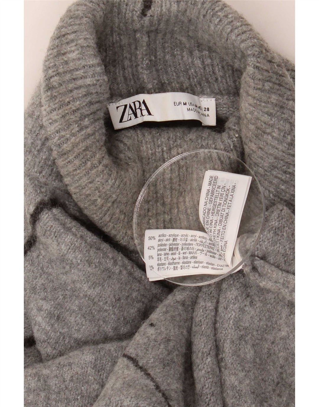 Zara Mujer Suéter De Cuello Alto De Gran Tamaño UK 44 Acrílico Gris Medio