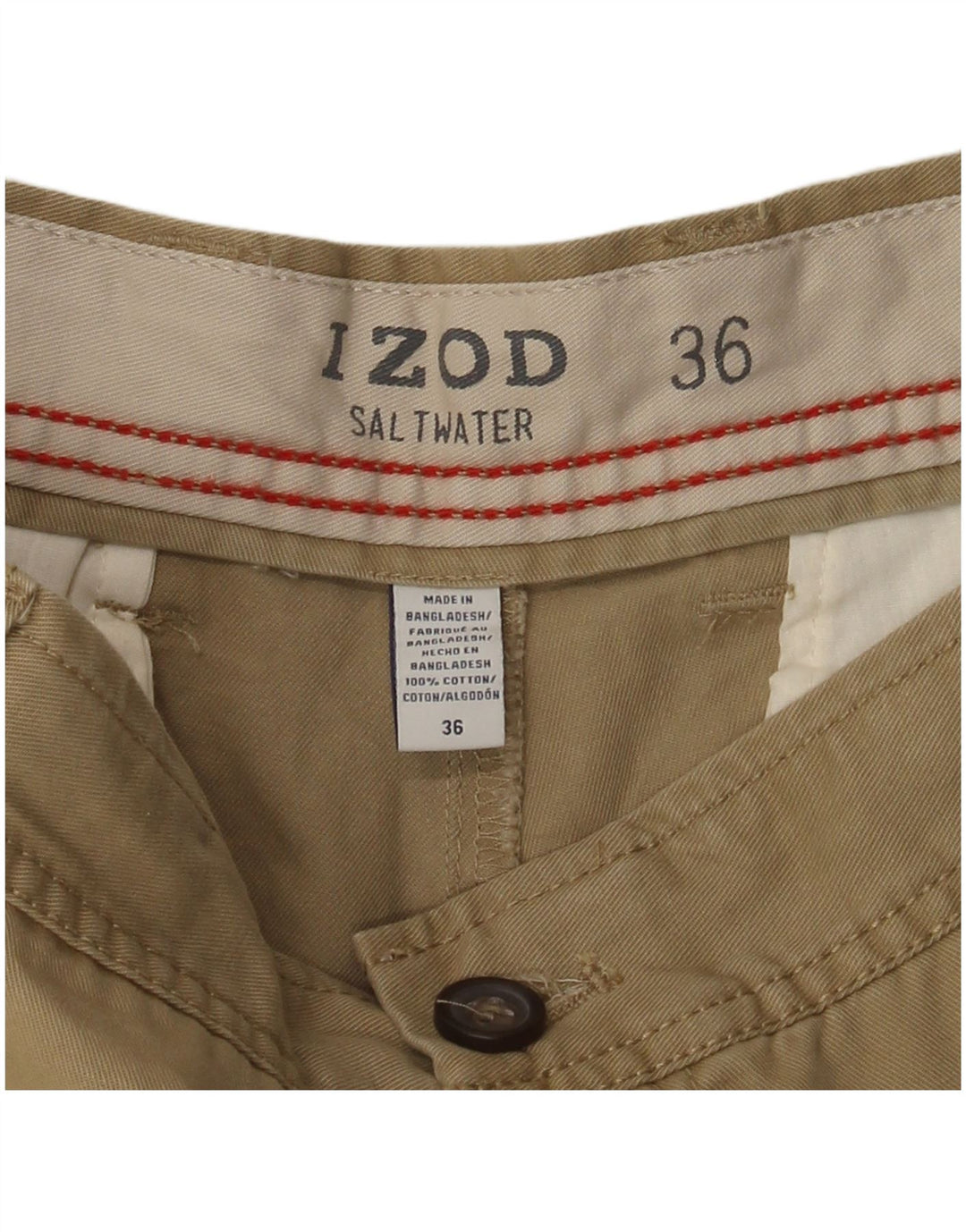 Izod Mens Salt Water Chino Shorts W36 Grande Algodón Caqui