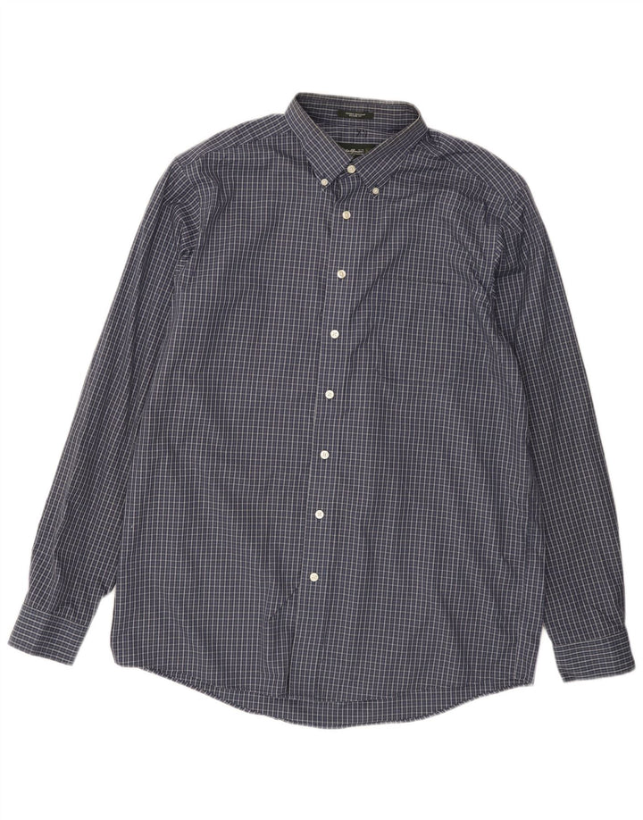 EDDIE BAUER Camisa alta de corte relajado para hombre Algodón a cuadros azul marino grande
