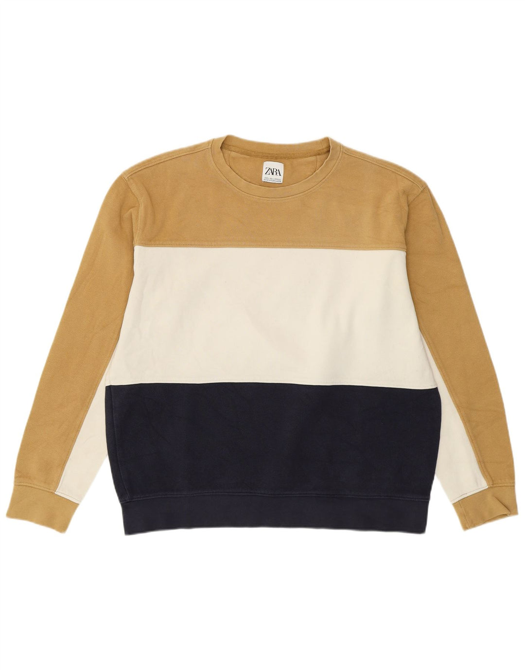 Zara Hombre Sudadera Jumper Large Beige Colorblock Algodón