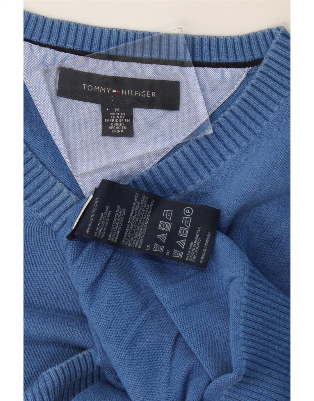 TOMMY HILFIGER Jersey con cuello en V para hombre Azul medio Algodón