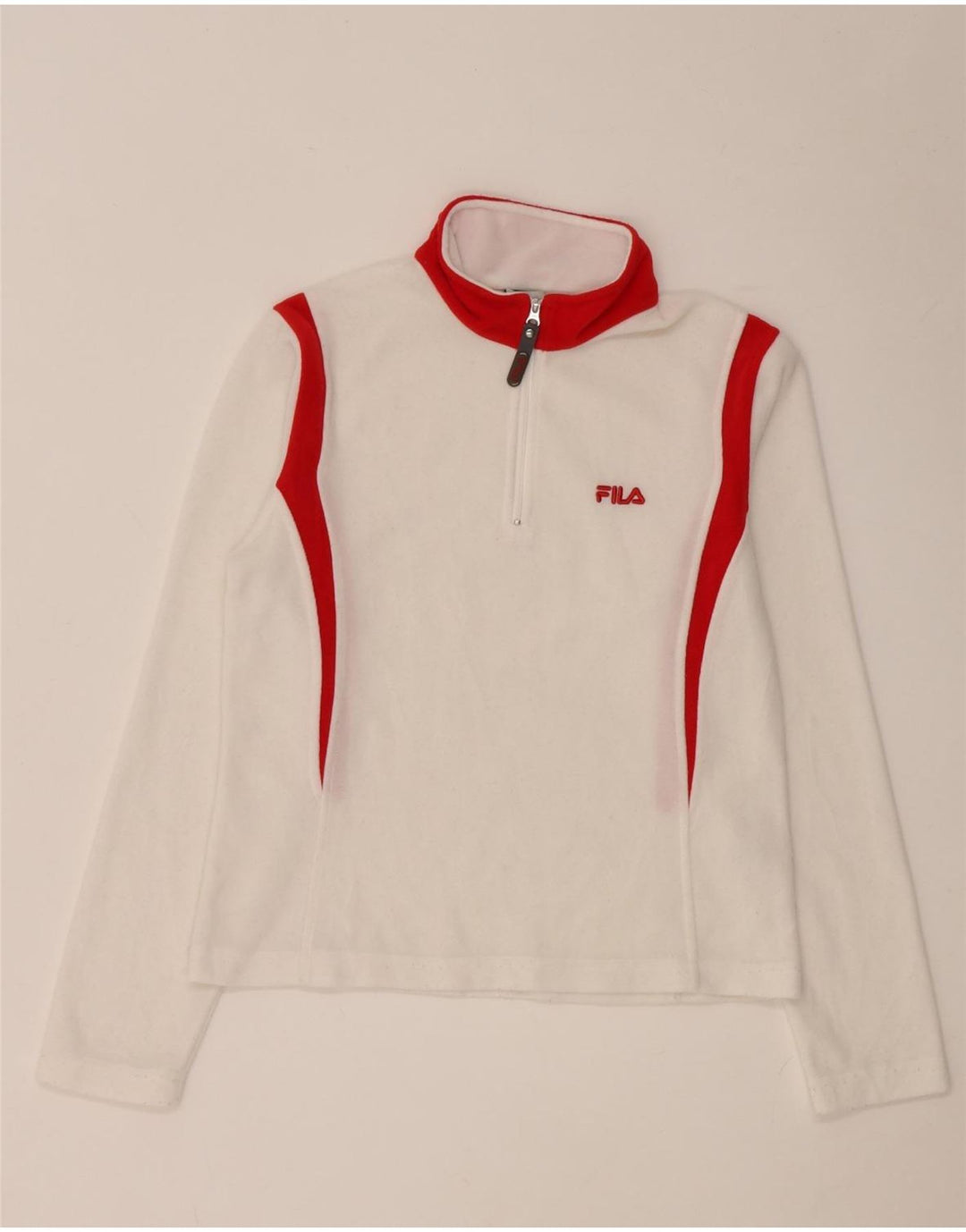 Fila Mujer Zip Neck Top Manga Larga UK 8 Small Blanco Colorblock Poliéster