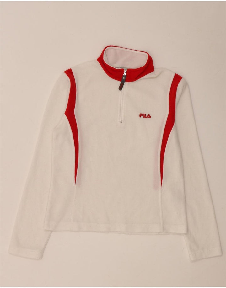 Fila Mujer Zip Neck Top Manga Larga UK 8 Small Blanco Colorblock Poliéster