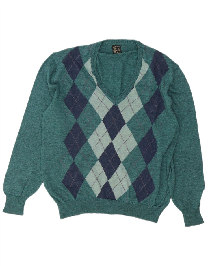 Mapier Jersey Con Cuello De Pico Para Hombre Verde Medio Argyle/Lana Diamante