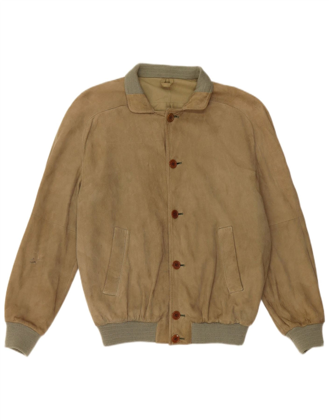 VINTAGE Chaqueta bomber de ante para hombre IT 48 Beige medio