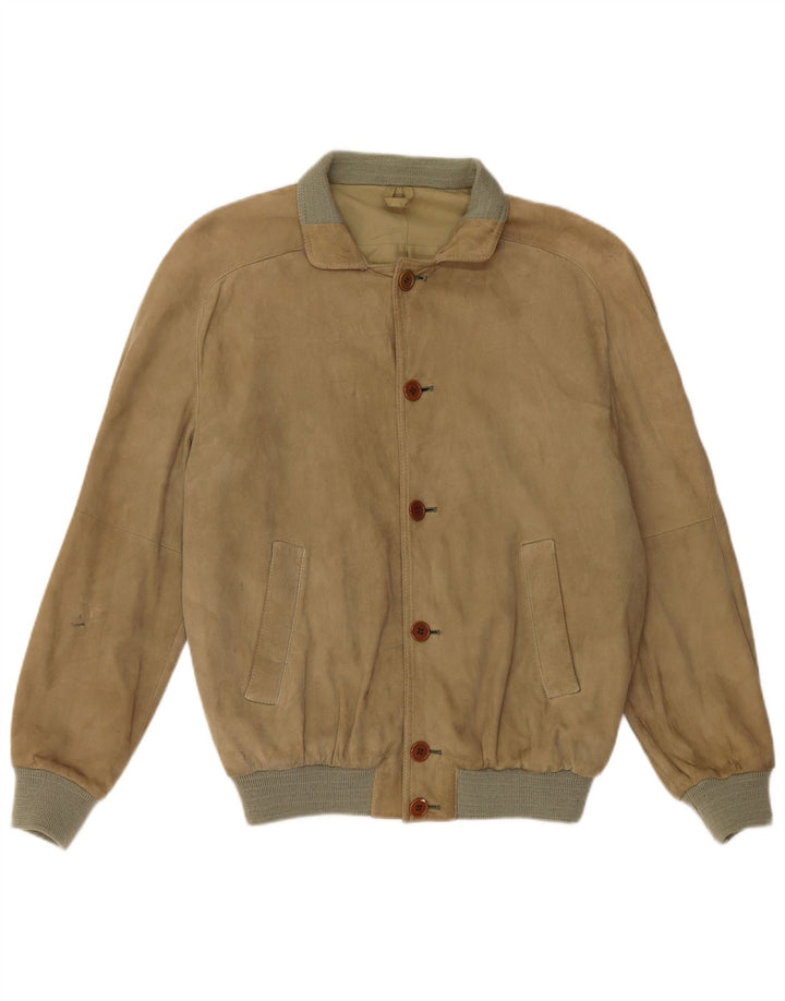 VINTAGE Chaqueta bomber de ante para hombre IT 48 Beige medio